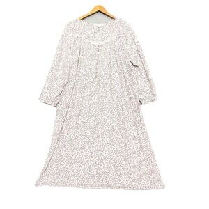 Eileen West White 100% Cotton Long Sleeve Floral Nightgown Dressing Gown size 1X